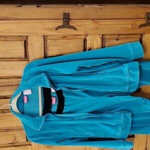 *Flaws* Teal & Black Velour Pappagallo Jacket and Pants, Loungewear Large*FLAWS